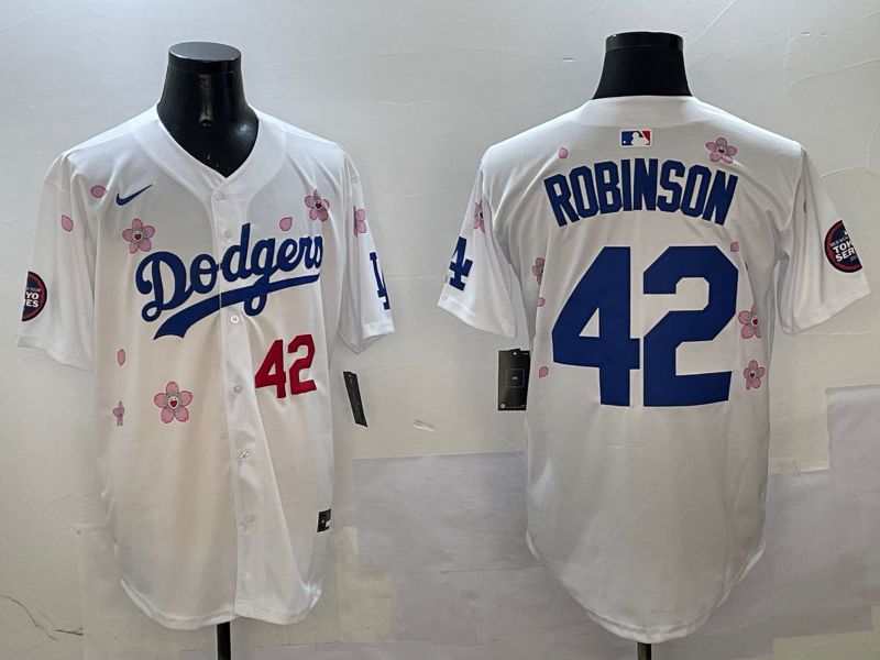 Men Los Angeles Dodgers #42 Robinson White Sakura Edition 2025 Nike MLB Jersey style 7